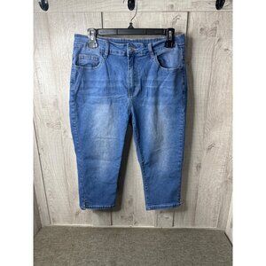 Shein Womens Blue Denim Capri Jeans Size L Cotton Blend Pants Pockets Casual